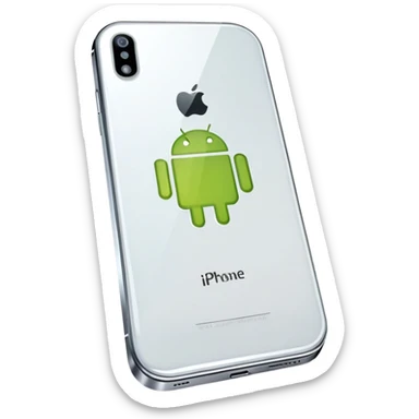 An iPhone with Android bent under it  sticker