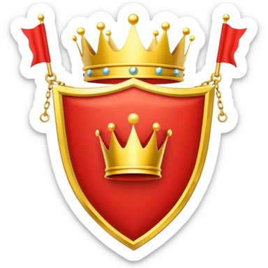 red flag with a crown over a shield formed with a yellow chains sticker