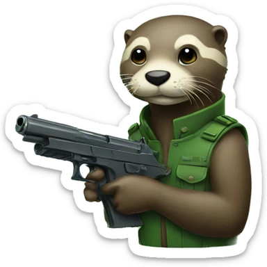 Emoji otter with an emoji green gun sticker