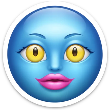 A translucent blue half-sphere with pink lips and two yellow eyes and 8 toea around the bottom sticker
