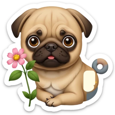 Pug wearing a flower sticker