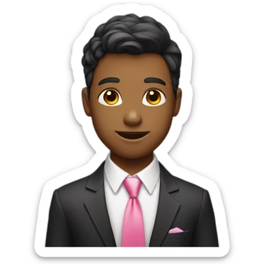 stylish boy in formal wear, blushing man with pink tie sticker
