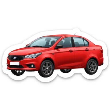 One Red Lada Vesta car with black discs standing sideways sticker