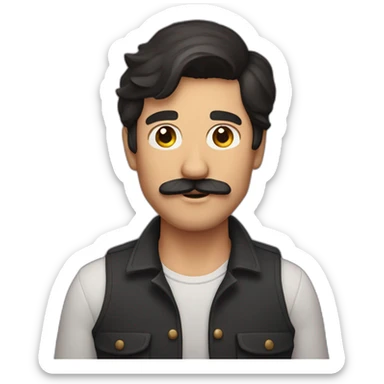 man with dark hair and mustache with lighting in his hand  sticker