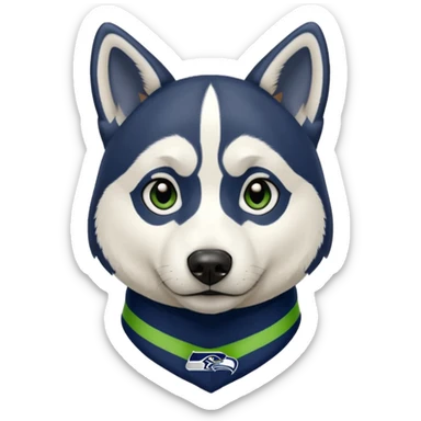 Black white husky with floppy ears Seattle Seahawks gear sticker