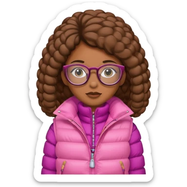 brown skin woman with glasses pink puffer vest sticker