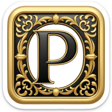 The letter "P" in black and gold letters sticker