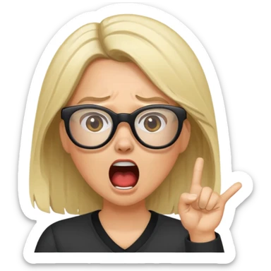 brunette/blonde woman with loose hair, white glasses, shouting bad words sticker