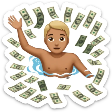 someone swimming in 5 dollar bills sticker