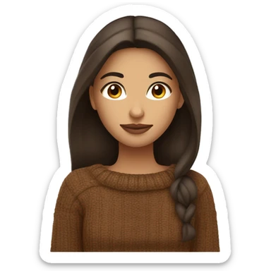 Wheatish complexion -skinned girl with long dark brown hair and cheeks, wide brown eyes and full lips, wearing a brown sweater and drinking hot coffee. sticker