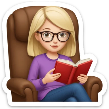 White girl with glasses reading a book in cozy chair  sticker