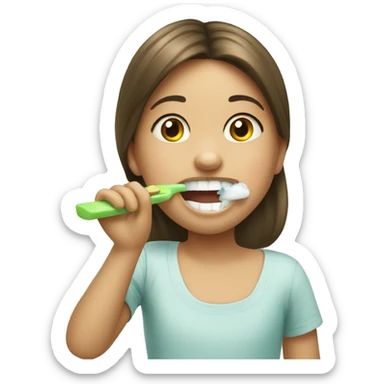a little girl brushing teeth sticker