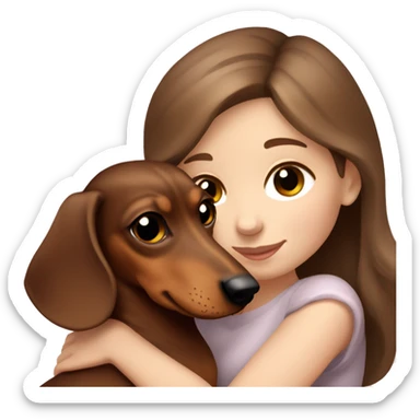 pale girl brown hair cuddling mini dachshund  sticker