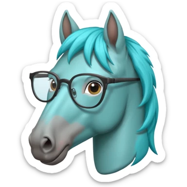 grey horse head with turquoise hair and glasses sticker