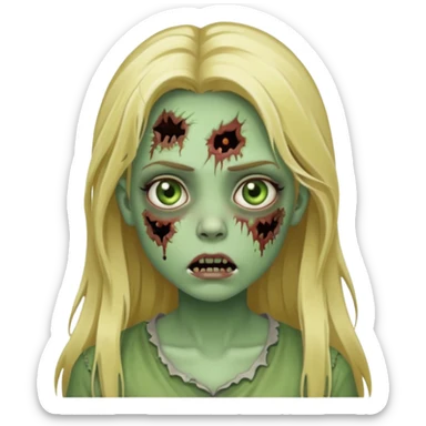 girl zombie with blonde long hair green skin and with no angry face sticker