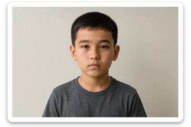 menga 10 11 yoshli bolani tasvirlab ber orqa fonda hech qanday narsa bo'lmasin va u bola o'zbek bo'lsin hech qanday milliy liboslarsiz sticker