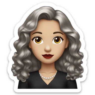 Readhead young girl with long wavy hair, red lipstick and grey eyes, with pearl earrings and black dress  sticker