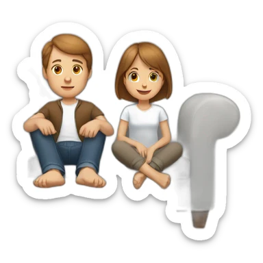 Brown hair White boy and girl and beagle Sit on couch sticker