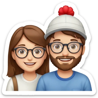 A Girl with Brown Hair and glasses in Love with a Boy with a cap and light beard sticker