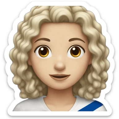 White Girl with black curly hair who holding Israël flag sticker