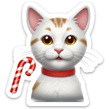 Cat with candy cane sticker