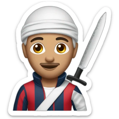 A moroccan men with a knife wearing a PSG tracksuit sticker