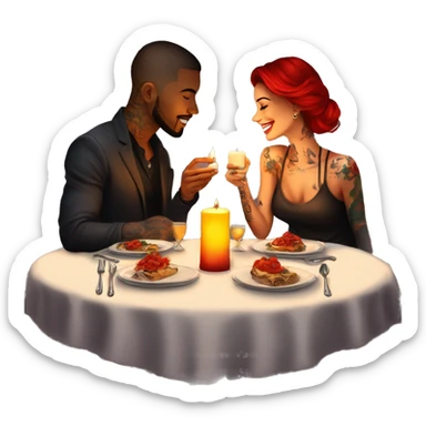 romantic candle light dinner for beautiful tattooed couple sticker