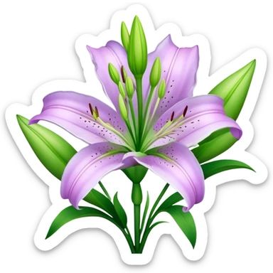 bouquet Light Purple Lily, luxuriant, stem, leaf, bud sticker