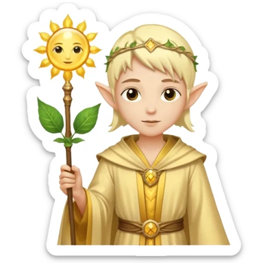 {
      "type": "human",
      "look": "light elf healer, golden robe, staff with leaf and sun",
      "description": "a light elf healer wearing a golden robe and holding a staff with leaf and sun symbols"
    } sticker