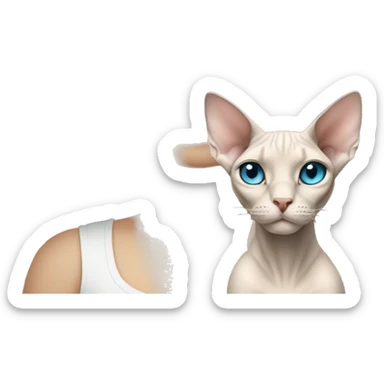 Blonde girl with long hair holding sphynx cat both has blue eyes sticker