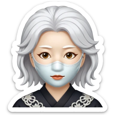 japanese culture white mask woman with white hair sticker