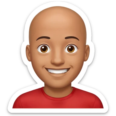 Hombre joven, trigueño, calvo, afeitado, sonriente, camiseta roja  sticker