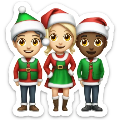 three roommates two boys one girl in christmas attire sticker