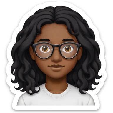 black teen with LONG wavy black hair and glasses & EYEBROW piercing  sticker