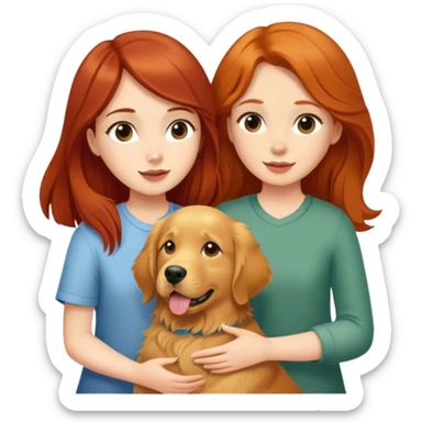 Brunette girl with a redhead girl with a golden retriever  sticker