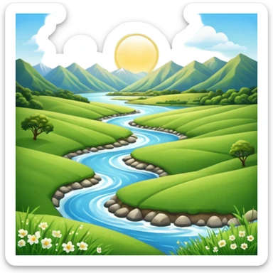 new zealand summer valley with a river and sunshine sticker