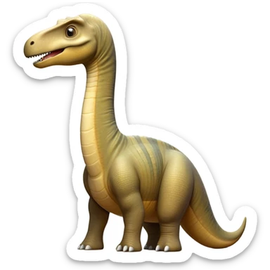 Cinematic Noble Brachiosaurus Portrait Emoji, Poised and majestic, with a towering, elongated neck stretching gracefully from a robust, column-like body, a small, gentle head with curious eyes, and subtle, textured skin in earthy tones, Simplified yet sharply defined features, highly detailed, glowing with a soft, golden radiance, high shine, intelligent and serene, stylized with an air of prehistoric grandeur, focused and calm, soft glowing outline, capturing the essence of a watchful and confident Brachiosaurus that appears ready to gracefully emerge from the screen with effortless power! sticker