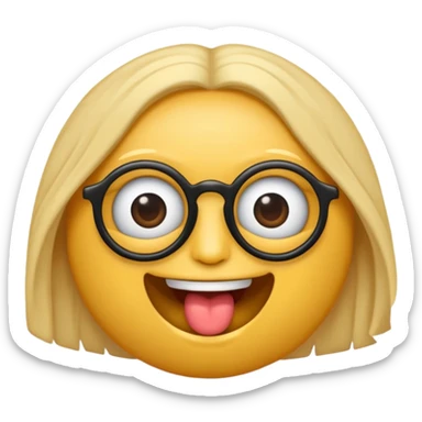 gere um boneco emoji da pele parda com o cabelo cacheado e meio grande, com olhos pretos e um óculos redondo, e também com a boca aberta mostrando os dentes sticker