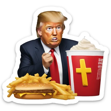 Donald trump eating McDonalds with Jesus sticker
