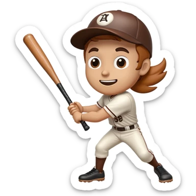 Brown wooden baseball bat with cartoon limbs and a face in mid-swing motion sticker