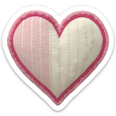 Fabric cream and pink heart with white stitching patchwork patches sticker