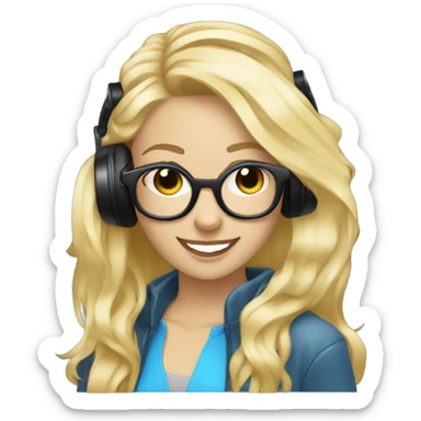 Female dj blue eyes blonde hair with turntables wearing glasses smiling  sticker