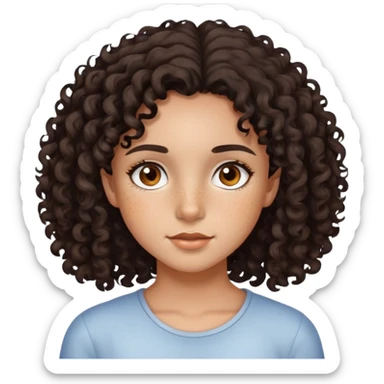 Girl with dark curly hair brown eyes freckles medium skin color sticker