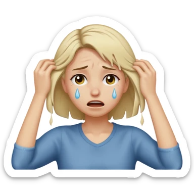 A girl ripping out her hair and pulling on it so hard crying sticker