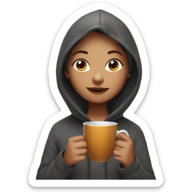 a girl in a hoodie with cup of tea  sticker