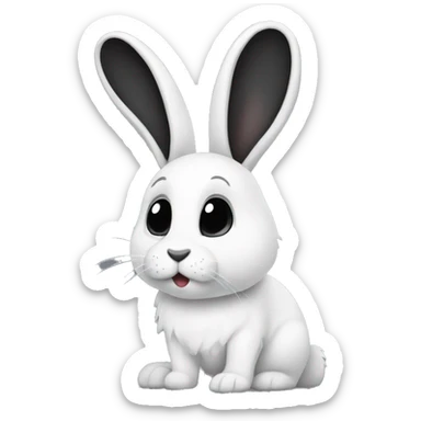 White rabbit with big black ears and black dots on the body sticker