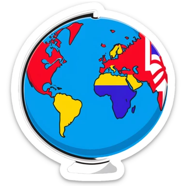 A colorful globe with various country flags surrounding it sticker