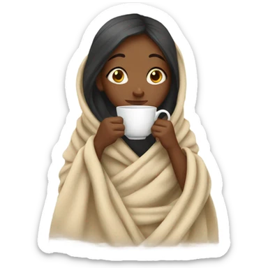 girl wrapped in blanket drinking tea sticker