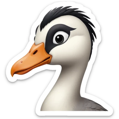goose facing forward that is emo with swoop of bangs over one eye sticker