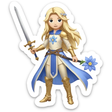 Lumine (from Genshin Impact) White and golden clothes, blonde, long-haired, with a pastel-indigo flower in hair and with a sword (full body) sticker